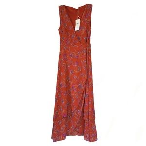 Lush NWT Floral Wrap Maxi Dress in Orange. Sz XS